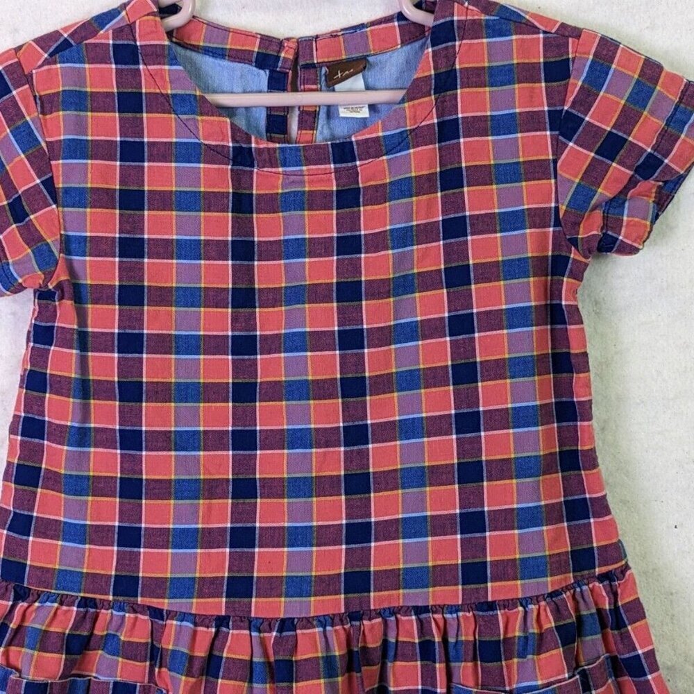Tea Collection Dress Plaid Red Blue Short Sleeve Pockets Cotton Lined size 4 - Picture 3 of 13
